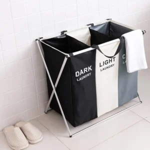 3 Grids Laundry Basket Foldable Dirty Clothes Organizer Bathroom